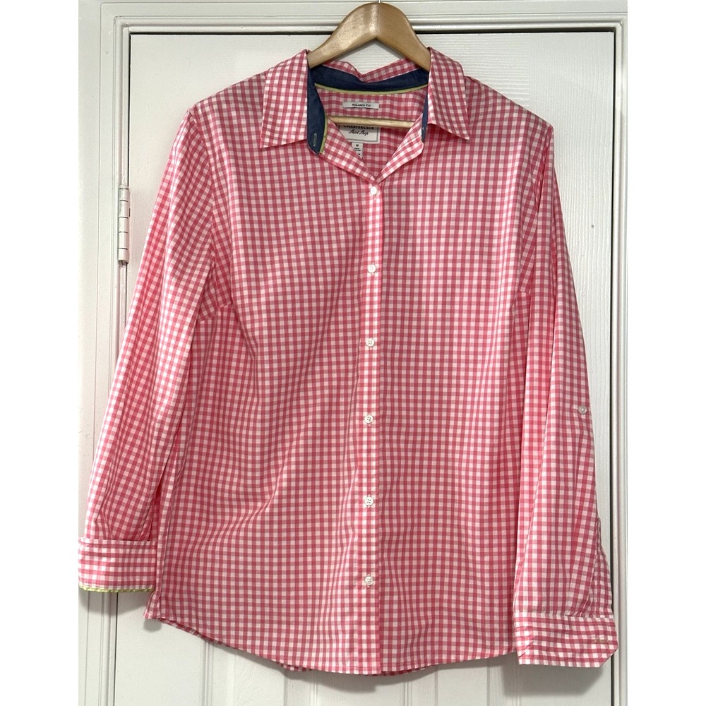 Charter Club Shirt Shop Pink & White Check Size 18 Button Down Oversize Blouse
